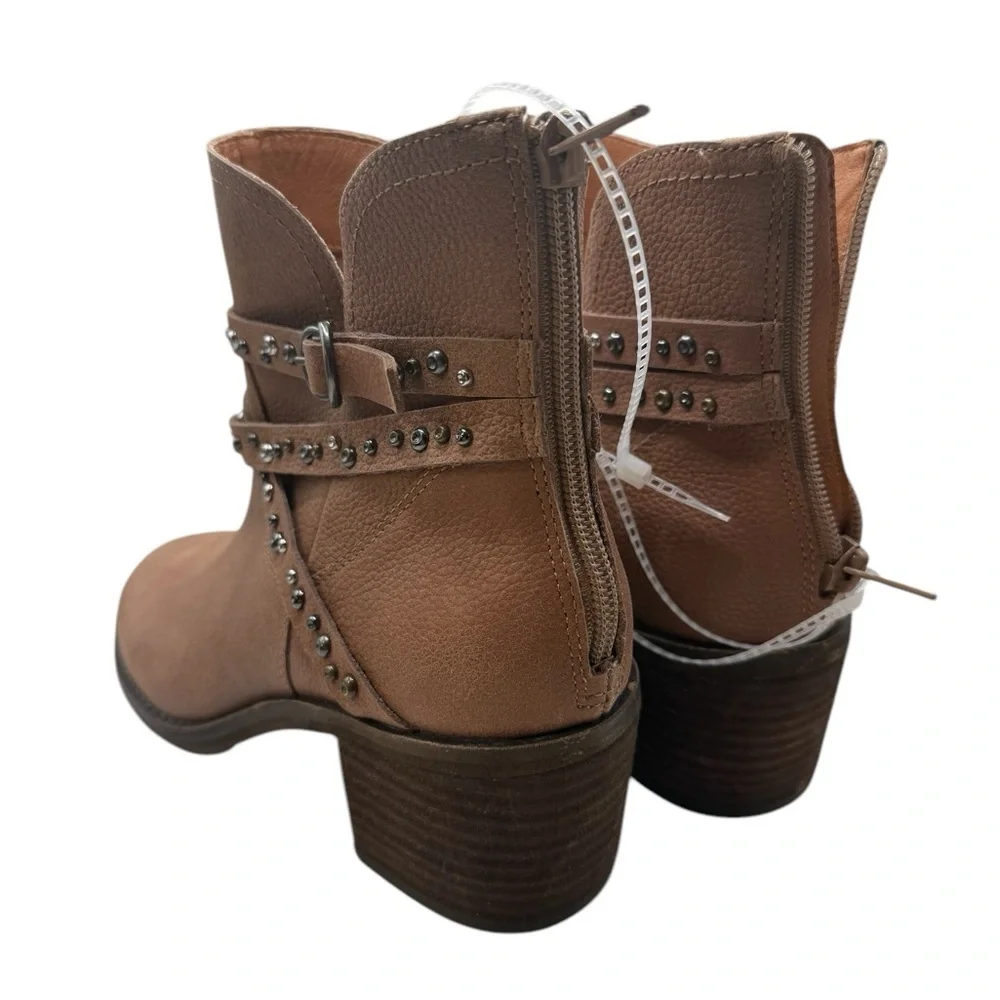 Lucky Brand Callam Studded Strap Boot NWOB Brown Heel Ankle Western Boho Festiva